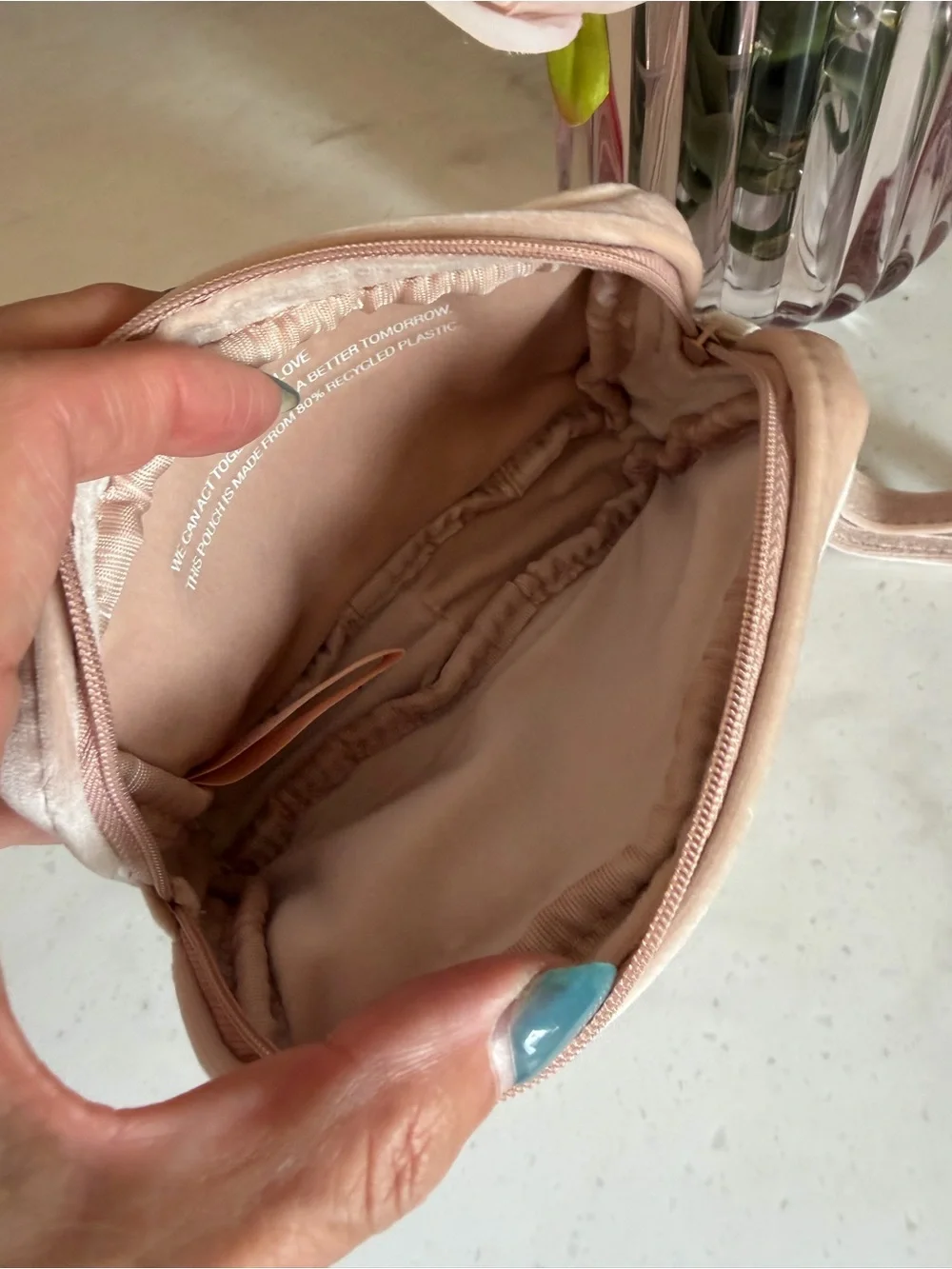 Made for Valentino GWP Pink Velvet Logo Cosmetic Pouch stud wristlet